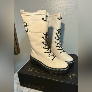 Shoe Dazzle Women's Off-White Lace-Up Boots